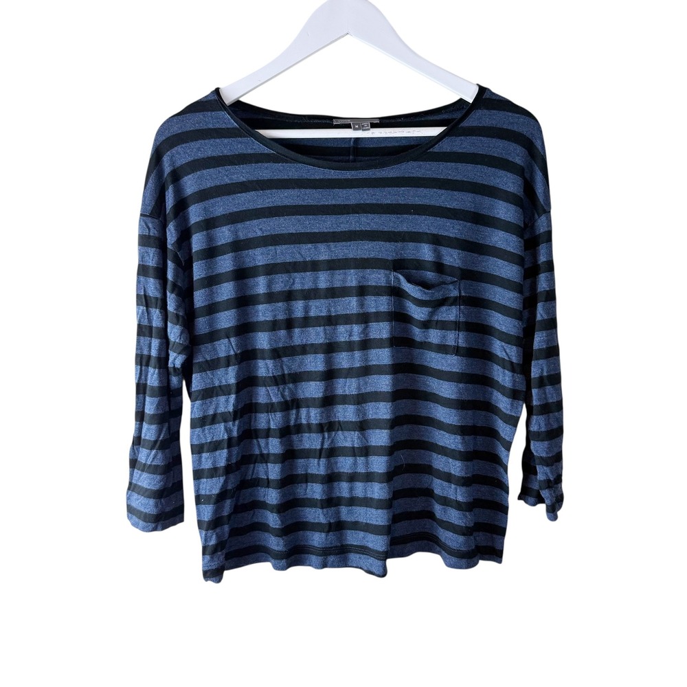 Vince Striped Long Sleeve‎ Top Blue Black Relaxed Fit Pocket Casual Womens